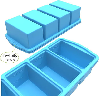 ZIP STANDING Silicone Freezer Trays with Lid,1-cup Soup Freezer Container large Ice Cube Molds with Reinforced Steel Ring Top for freezing Soup Sauce Broth Leftovers oven Dishwasher -Safe(2-Pack)