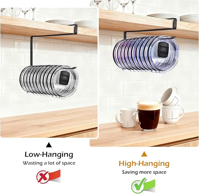 LWGFIO 2Pack Tumbler Lid Organizer, Kitchen Space-Saving Cup Holder, Organizers for Under Cabinet Storage, No Glue or Drilling Required (Black) - Image 5