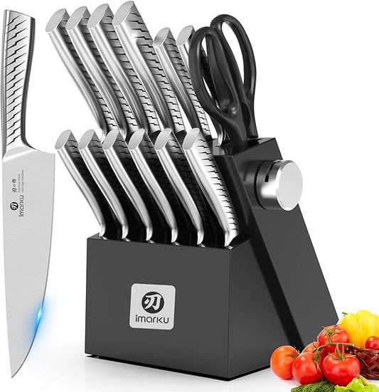 imarku® Knife Set,14-Piece Knife Sets for kitchen with block,Premium One-Piece Kitchen Knife Set with Sharpener,High Carbon Stainless Steel Knives Set for Kitchen,Dishwasher Safe,Black by imarku