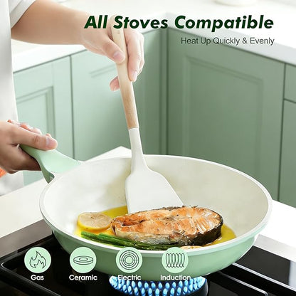 SENSARTE Nonstick Ceramic Frying Pan Skillet, 8 Inch Omelet Pan, Healthy Non Toxic Chef Pan, Induction Egg Pan with Heat Resistant Handle, Dishwasher Safe, PFAS-Free, Green - Image 3