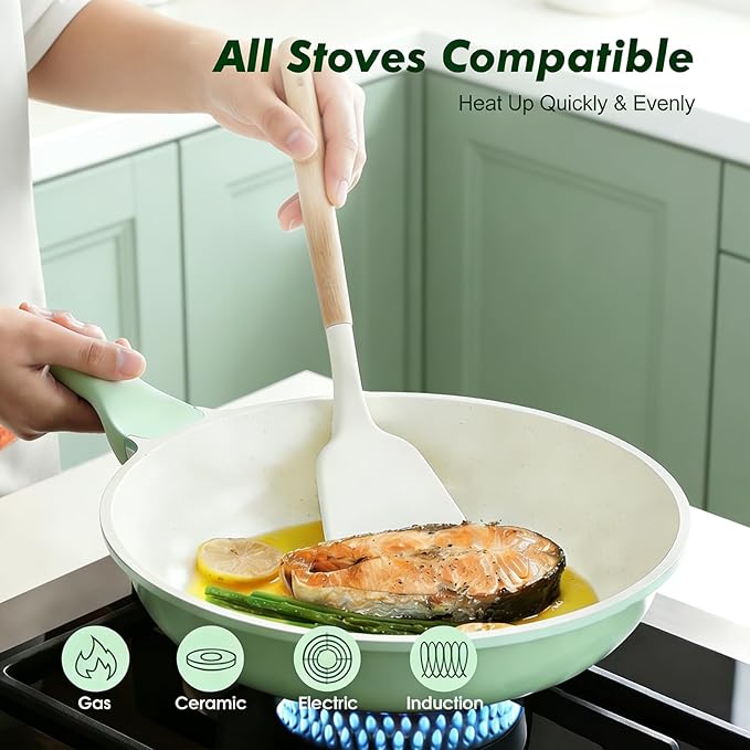 SENSARTE Nonstick Ceramic Frying Pan 9.5-Inch, Healthy Non Toxic Skillet, Induction Compatible Omelet Pan with Heat Resistant Handle, PFAS-Free, Mint Green - Image 5