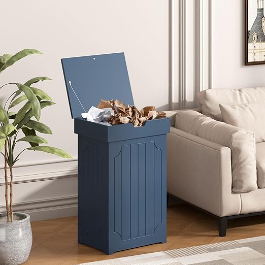 Function Home Trash Can Cabinet, 13 Gallon Kitchen Garbage Can, Wood Recycling Trash Bin, Freestanding Dog Proof Trash Can, Farmhouse Trash Cabinet with Lid for Home Kitchen Bathroom, Blue - Image 4