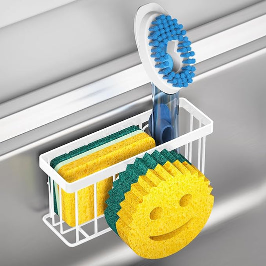 MURLONG Sponge Holder Smiley Face,Sink Caddy,Kitchen Organizer with 2 Suction Cups/1 Adhesive Strips,Designed for Sponge,Soap,Dish Brush,Scrubber - White by MURLONG