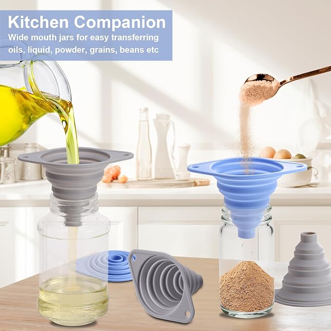 Kitchen Funnel Set 3 Pack, Collapsible Silicone Funnel for Kitchen Use Filling Bottles Liquid Food Transfer - Image 4