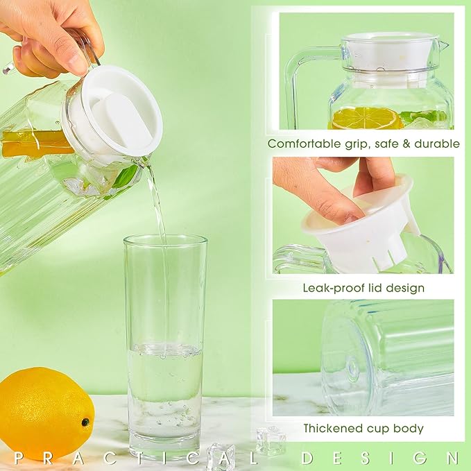 Panitay 2 Pcs 68 Ounces Plastic Pitcher with Lid Clear Acrylic Refrigerator Safe Pitcher Shatter Proof Juice Containers with Lids for Water Milk Sangria Lemonade Cold Drinks - Image 3