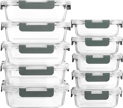 [10-Pack] Glass Meal Prep Containers with Lids, MCIRCO Food Storage Containers with Snap Locking Lids, Airtight Lunch Containers, Microwave, Oven, Freezer and Dishwasher by MMCIRCO