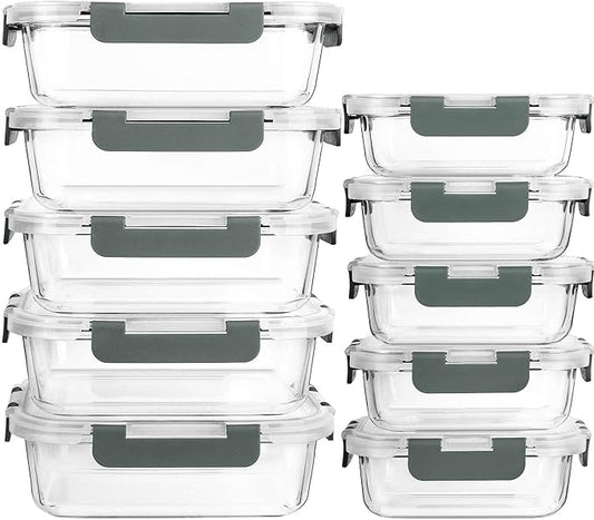 [10-Pack] Glass Meal Prep Containers with Lids, MCIRCO Food Storage Containers with Snap Locking Lids, Airtight Lunch Containers, Microwave, Oven, Freezer and Dishwasher by MMCIRCO