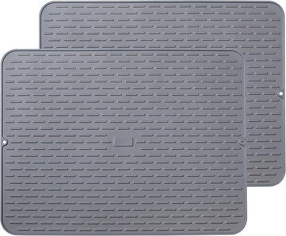 To encounter Silicone Dish Drying Mat - Extral Large 24" x 18" - Set of 2 Flexible Rubber Drying Mat, Heat Resistant Silicone Trivet, Countertop Mat, Dish Draining Mat, Sink Mat by Toencounter