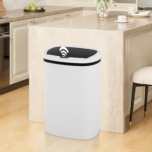 13 Gallon Trash Can | 50L Sensor Automatic Kitchen Trash Can with Lid | Touchless Garbage Bin Odor-Control for Kitchen, Office, Bedroom, Living Room (1 Pack, White) by Home