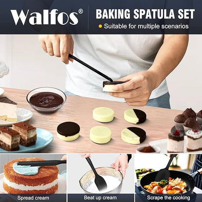 Walfos Silicone Spatula Set of 8(600°F）- Heat Resistant Kitchen Silicone Scraper Spatulas & Mini Spatulas, One-Piece Seamless Design, Perfect for Cooking Mixing & for Non-stick Cookware,black - Image 2