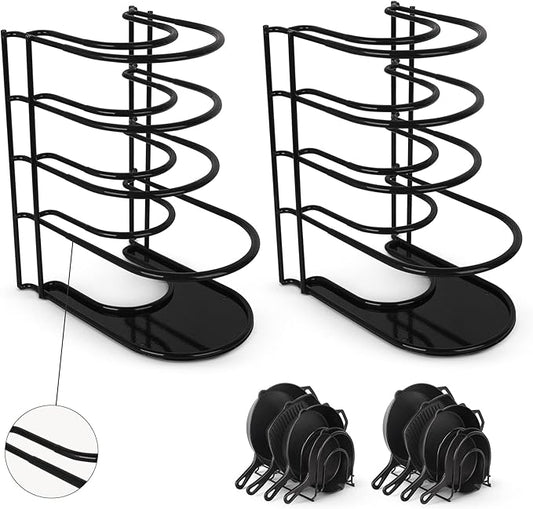 Cuisinel Pots and Pans Organizers - 2-PACK of Silicone-Coated Non-Slip 12" Heavy Duty Skillet Rack - Kitchen Organization Storage - Holds Cookie Sheets, Cutting Boards, Cast Iron Cookware, Dish Stand by Cuisinel