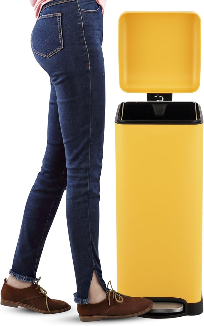 happimess HPM1007K Betty Retro 8-Gallon Step-Open Trash Can, Daffodil Yellow with Soft-Close Lid, Fingerprint Resistant, Modern, Minimalistic for Home, Kitchen, Laundry Room, Office, Bedroom, Bathroom - Image 6