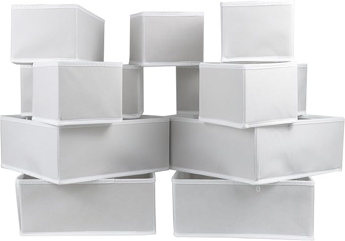 Fordonral 12 Pack Drawer Organizer Clothes, Foldable Fabric Dresser Organizer Closet Organizers and Storage Box for Underwear,Folded Clothes,Baby Clothing,Socks,Bra,Towels,Ties(12 Pack,White) - Image 2