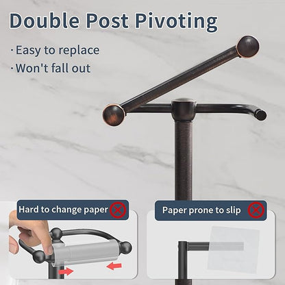 RARXTR Toilet Paper Holder Stand, Post Pivoting Design Free Standing Toilet Paper Holder with Storage for 4 Rolls, 304 Stainless Steel Tissue Holder with Reserve, Heavy-Duty Base (Oil Rubbed Bronze)