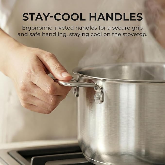 SUNHOUSE 18/8 Stainless Steel Stock Pot - 6.5 Quart Heavy-Duty Induction Cooking Pot with Visible Lid for Pasta, Soup, Spaghetti - Nonstick Thick-Bottom Deep Stockpot - Image 6
