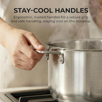 SUNHOUSE 18/8 Stainless Steel Stock Pot - 6.5 Quart Heavy-Duty Induction Cooking Pot with Visible Lid for Pasta, Soup, Spaghetti - Nonstick Thick-Bottom Deep Stockpot - Image 6