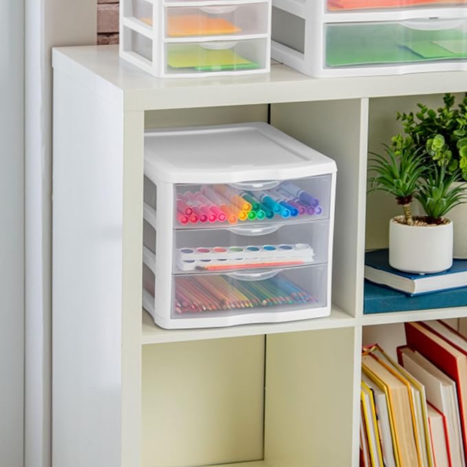 Sterilite ClearView Compact Stacking 3 Drawer Storage Organizer System for Crafting Supplies, Home Office, or Dorm Room, (16 Pack) - Image 8