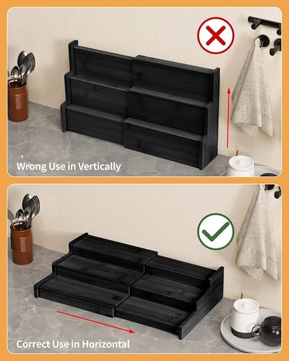 VenDotbi Spice Rack, 3-Tier Expandable Bamboo Spice Rack Organizer for Cabinet - Kitchen, Pantry and Cupboard Storage Organizer-Black - Image 5