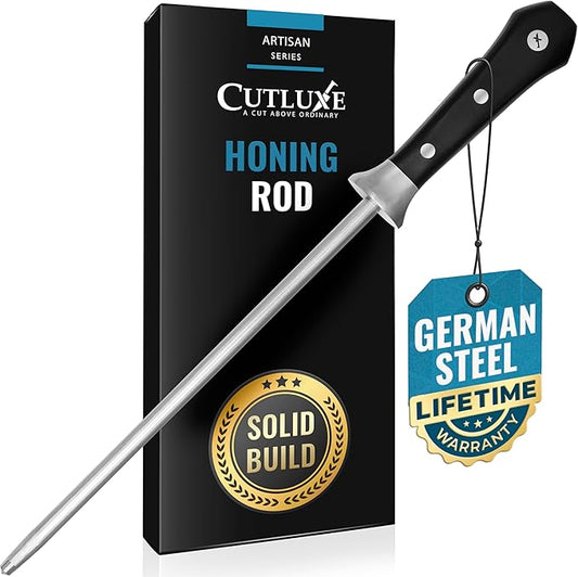 Cutluxe Honing Rod, Professional Knife Sharpener Rod – 10" Honing Steel – Ergonomic Handle Design, Grilling Gifts for Men – Artisan Series by Cutluxe