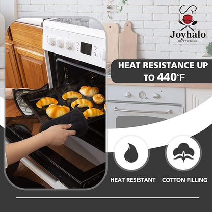 Joyhalo 4 Pack Pot Holders - Heat Resistant Oven Hot Pads, Terry Cloth, Black - Image 3