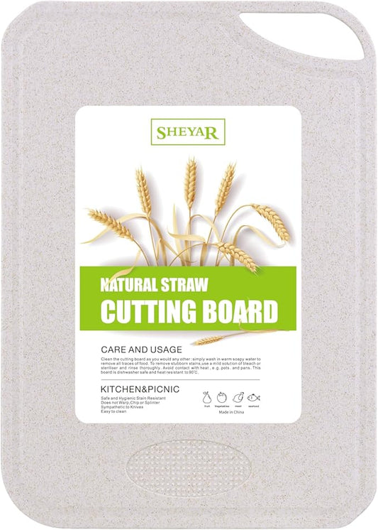 Cutting Board for Kitchen, Wheat Straw Fiber Cutting Board, Dish Washer Safe, w/Juice Grooves for Meat, Veggies,Easy Grip Handle, Non-slip Surface,Eco-friendly,Serveware Accessories(13.1‘x9.4‘)