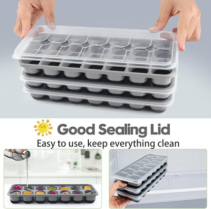 Silicone Ice Cube Tray, 8 Pack Easy-Release & Flexible 14-Ice Cube Trays with Spill-Resistant Removable Lid, Stackable Ice Trays with Covers for Freezer, Cocktail (4 Black+ 4 Grey) - Image 2