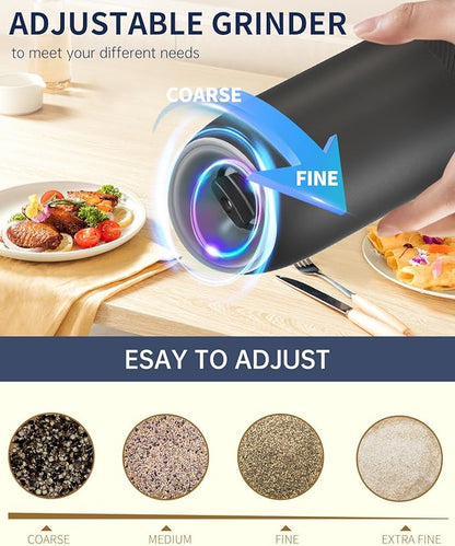 CIRCLE JOY Gravity Electric Salt and Pepper Grinder Set, Battery Powered Automatic Pepper Mills with Adjustable Coarseness, One Hand Operation, 176ml Large Container, Black - Includes 8 Batteries - Image 4