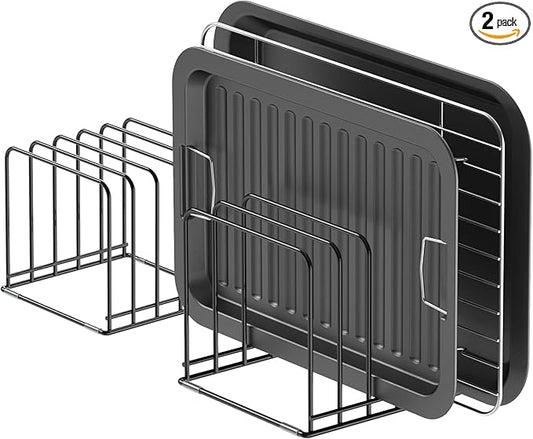 KORRTFID Kitchen Cabinet Organizer, Steel Cookware Holder, Divided Holder with 5 Slots for Skillets Baking Tray and Chopping Board Rack - Baking Pan Holder Storage (2 PCS) by KORRTFID