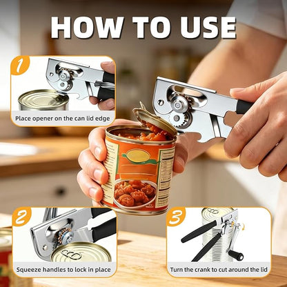 Manual Can Opener,Easy-Grip Hand Crank Can Opener for Seniors & Arthritis - Ergonomic Manual Opener, Heavy Duty for Large Cans, Safe & Comfortable Use at Home or Restaurant - Image 4