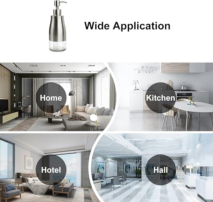 AUMIO 2 Pack Soap Dispenser Stainless Steel Case Glass Liner Hand Pump Dispenser, Refillable Liquid Hand Soap Dispenser for Bathroom & Kitchen - Brushed Nickel, Silver & Black - Image 7