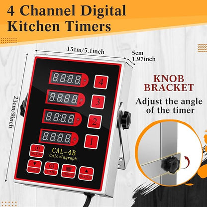 Relaxweex 1 Pack Commercial 4 Channel Digital Kitchen Timer, Multi-Countdown Timer with Loud Alarm & Large LCD Display, Wall Mount or Countertop for Restaurant, Fry Station, Baking & Lab Use - Image 5