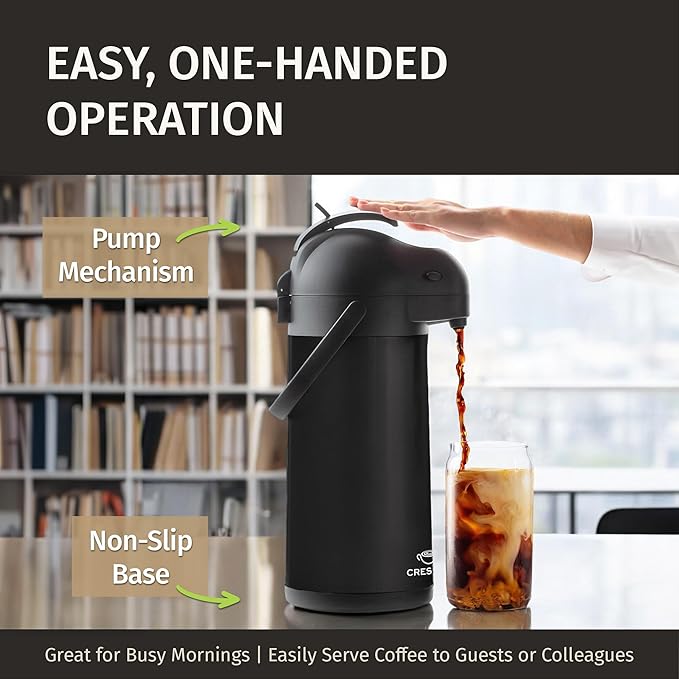 Airpot Coffee Dispenser With Pump, Black - 12 Hours Hot Water Dispenser with Pump, 36 Hours Cold - Coffee Thermal Carafe for Hot Drinks, Tea Flask for Beverages -Large Carafe w/ One-Handed Dispensing - Image 4