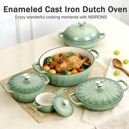 Enameled Cast Iron Dutch Oven with Lid, 3 QT Dutch Oven Pot for Bread Baking, Heavy Duty Cast Iron Pot for Braising, Cook, Bake, Refrigerate Safe across All Cooktops (Pistachio Green,3 QT)