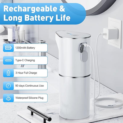 Fantictas Automatic Soap Dispenser,Touchless Hand Wall Mount Rechargeable 3 Gear Adjustable Electric Soap Dispenser 350ml with Infrared Motion Sensor for Bathroom,Kitchen,Office, White Foam