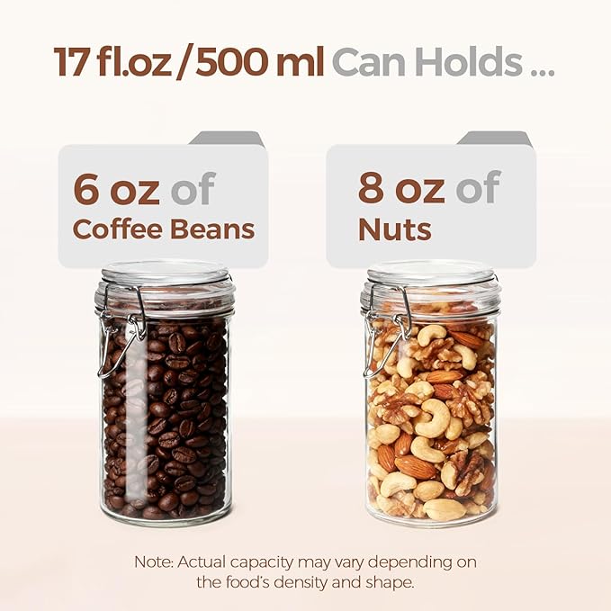 ComSaf 16oz Pint Jars with Airtight Lids (Set of 6), Cylindrical Glass Canisters for Sourdough Starter, Overnight Oats, & Pantry Organization, 500ml Hermetic Jars for Fermenting, Coffee & Spices - Image 3