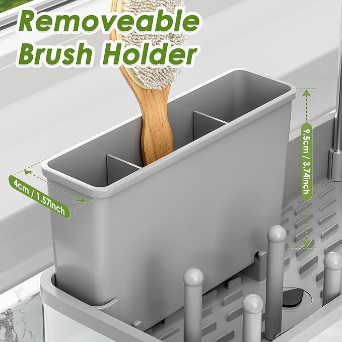 Ewaiira Stainless Steel Sink Caddy, Sponge Holder for Kitchen Sink with Brush Holder Dishcloth Rack, Rustproof Sink Organizer Countertop, Soap Dispenser Kitchen Organizers Storage Essentials, Gray9.8″ - Image 9
