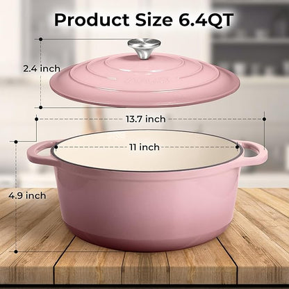 Zulay Kitchen 6 Quart Enameled Cast Iron Dutch Oven Pot with Lid – Premium Durability & Oven Safe up to 500°F – Heavy Duty Cookware Perfect for Bread Baking, Stews, Braising & Roasting - Pink - Image 7