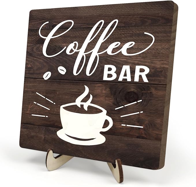 Funny Coffee Bar Decor Sign – Rustic Wooden Plaque for Coffee Station, Farmhouse Cafe Shelf Accessories, Desk or Kitchen Counter Decor,Birthday,Mother Day Gift 5.9 x 5.9 Inch (Brown) by DMADNF