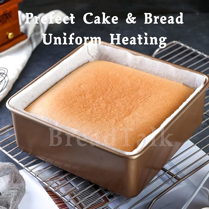 8 Inch Square Baking Pans Set, 2 Pieces Nonstick Cookie Sheet Pan, 3" Deep Commercial Carbon Steel Jelly Roll Tray, Non Toxic Bakeware For Oven Bake, Easy Clean