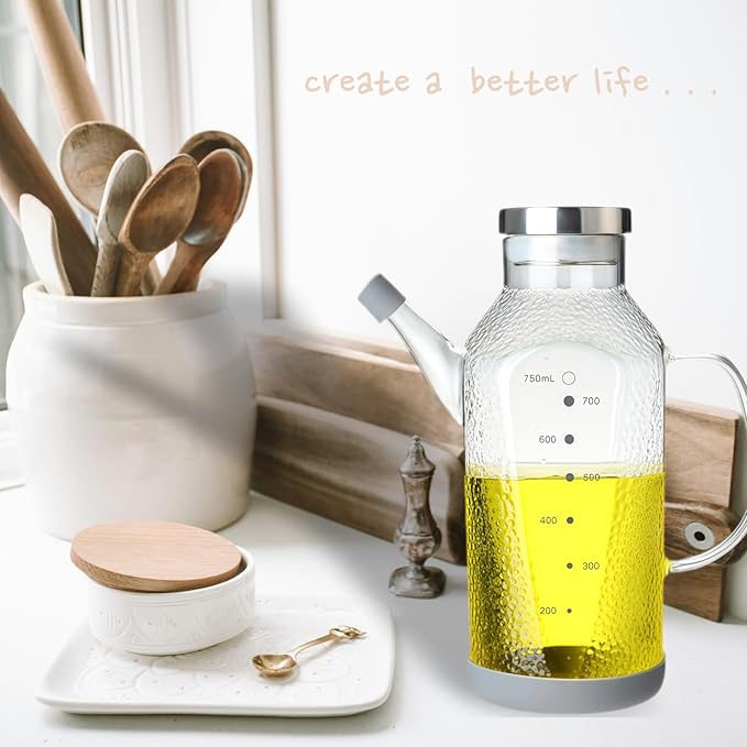 High Borosilicate Glass Oil Bottle-Olive Oil Dispenser for Kitchen-Soy Sauce and Vinegar Dispenser Bottle- Cooking Container Cruet-Oil Dispensing Bottles(Raindrops, Large/750ml)