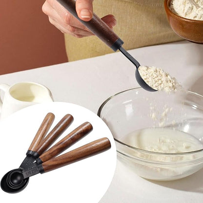 Set of 4 Measuring Spoons Black Measuring Scoops with Wooden Handle Stainless Steel Measuring Spoons Set for Kitchen Flour Spice Seasoning Measurement (15ml+5ml+2.5ml+1.25ml) - Image 5