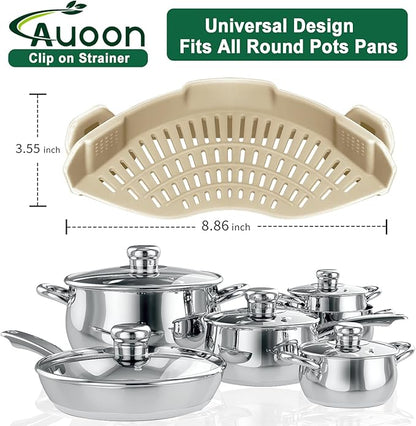 AUOON Clip on Strainer - Silicone Pasta Strainer for Pots Pans and Bowls | Space-Saving Kitchen Essentials for Cooking and Draining | Dishwasher Safe (MilkShake) - Image 4