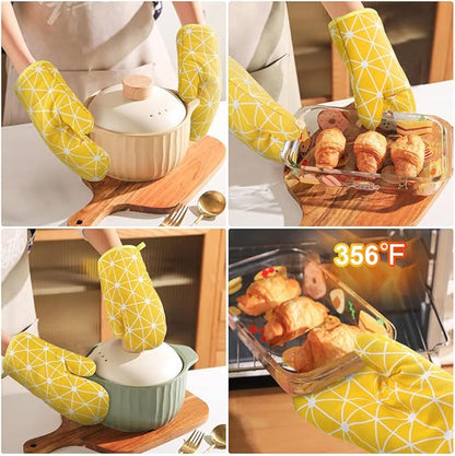 AUAUY Oven Mitts and Potholders BBQ Gloves-Oven Mitts and Pot Holders with Recycled Infill Silicone Non-Slip Cooking Gloves for Cooking Baking Grilling (6-Piece Set,Yellow) - Image 7
