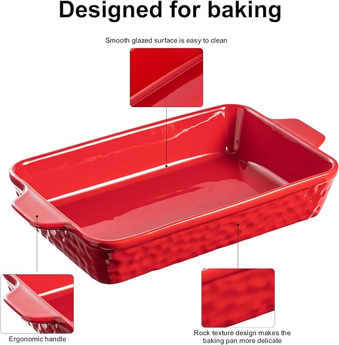 Dafuceramic Casserole Dishes for Oven, Baking Dishes, Ceramic Bakeware Sets of 4, Rectangular Baking Pan Set with Handles for Baking, Casserole, Kitchen, Wedding Gift (Red) - Image 5