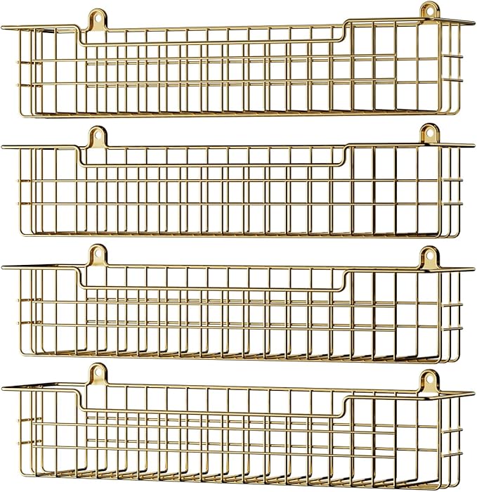 Spice Rack, 4-Pack Seasoning Organizer Wall Mount for Kitchen Storage Organization, Spice Holder Shelf Saving Space for Cabinet, RV, Pantry, Gold by GUUKAR