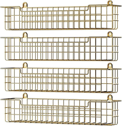 Spice Rack, 4-Pack Seasoning Organizer Wall Mount for Kitchen Storage Organization, Spice Holder Shelf Saving Space for Cabinet, RV, Pantry, Gold by GUUKAR