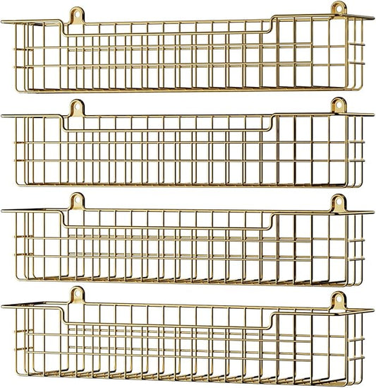 Spice Rack, 4-Pack Seasoning Organizer Wall Mount for Kitchen Storage Organization, Spice Holder Shelf Saving Space for Cabinet, RV, Pantry, Gold by GUUKAR