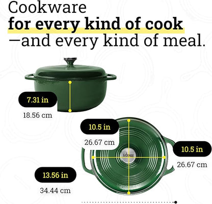 Lodge Essential Enamel Cast Iron Dutch Oven - Perfect for Bread Baking, Braising, Marinating & Slow Cooking - Features Moisture-Sealing Lid & Dual Handles - Kitchen Essentials - 6 Quarts - Evergreen - Image 5