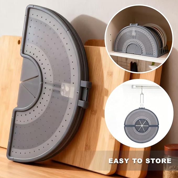 Foldable Splatter Screen with Handle For 10,11,12 and 13 Inch Frying Pan - Dual Folding Oil Guard,BPA-Free Silicone,Heat-Resistant Grip,Space Saving Fry Pan Cover for Mess-Free Cooking,Dishwasher Safe - Image 6