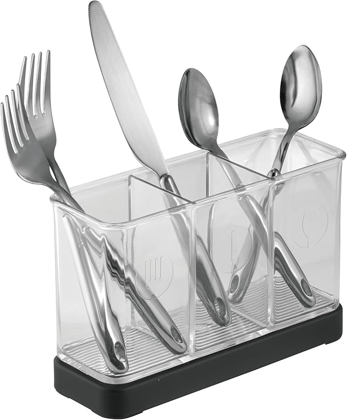 iDesign Forma Decorative Countertop Flatware Organizer - 7.4" x 2.6" x 4.75", Matte Black/Clear by iDesign